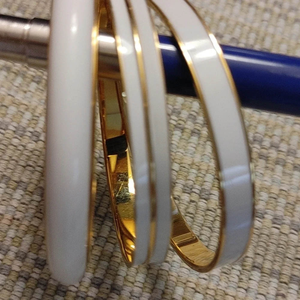 Vintage Set of Monet White & Gold Bangles